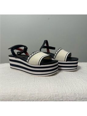 Kate Spade Platform Sandals Black White Striped Size 10 Like New